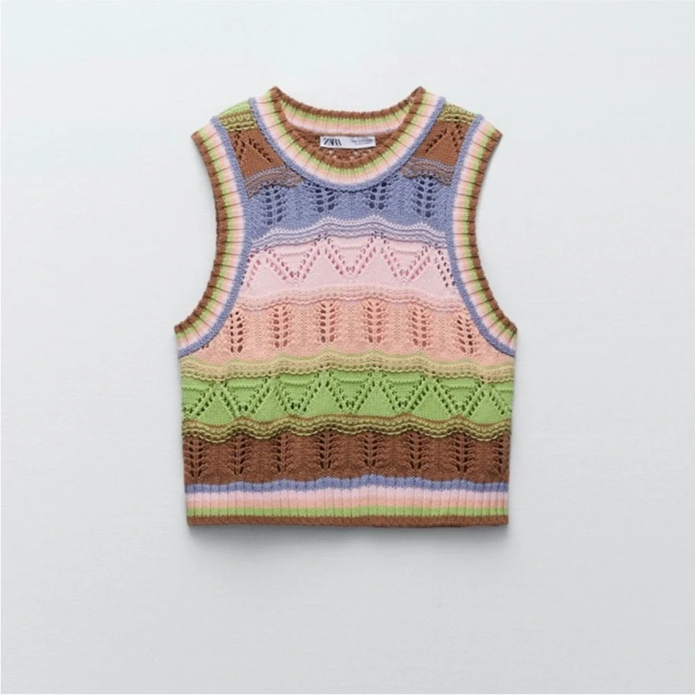 Zara Multicolor Crochet Knit Sleeveless Vest Top